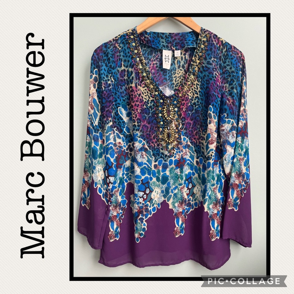 Marc Bouwer Blue and Purple Embellished Tunic Size XS